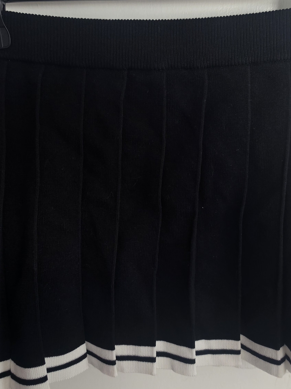Daisy Black Pleated Mini Skirt with White Hem Stripes